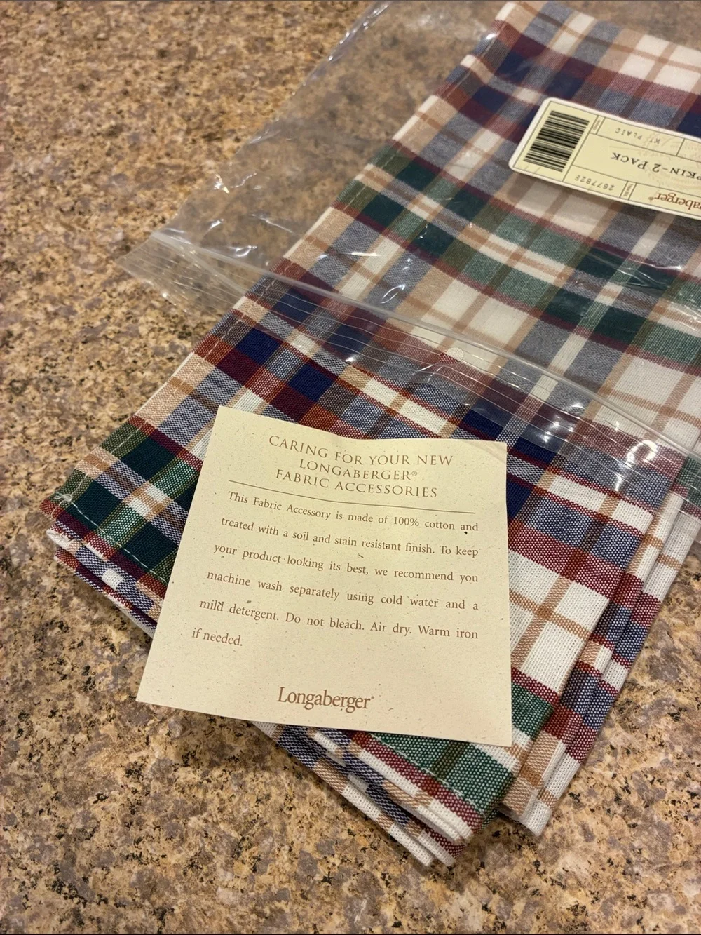 Longaberger Woven Traditions Plaid Cotton Fabric Napkins SMELLS MUSTY